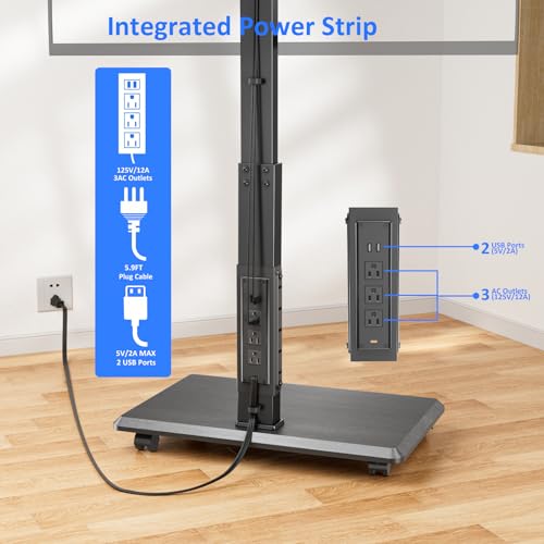 Afaloona Rolling TV Stand with Power Outlet, Mobile TV Stand for 32-75 Inch TVs up to 110 lbs, 30° Swivel TV Floor Stand, 18 Adjustable Heights, TV Cart on Wheels for Bedroom, Office, Outdoor, Black - style: GM-A01