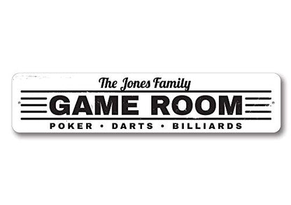 Game Room Sign, Family Name Sign, Custom Poker Darts Billiards Sign, Man Cave Aluminum Decor - 9" x 36" - size: 3) 9"x36" Inches