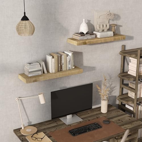Acovy 30" Unfinished Solid Reclaimed Wood Floating Shelves, Rustic Heavy-Duty Wall Shelves, 8" Deep Floating Shelf for Living Room, Bathroom, Bedroom and Kitchen, Set of 2, Natural - color: Natural, size: 30inches-2p