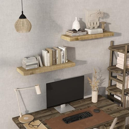 Acovy 30" Unfinished Solid Reclaimed Wood Floating Shelves, Rustic Heavy-Duty Wall Shelves, 8" Deep Floating Shelf for Living Room, Bathroom, Bedroom and Kitchen, Set of 2, Natural - color: Natural, size: 30inches-2p