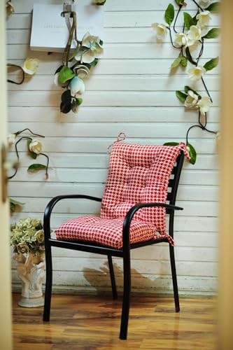 Outdoor Patio Cushion, Rocking Chair Cushion, Tufted Pads, Set of Upper and Lower with Ties Pack of 2 (2 Sets) - Back 20"×17", Seat 17"×17" (Red Houndstooth) - color: Red Houndstooth