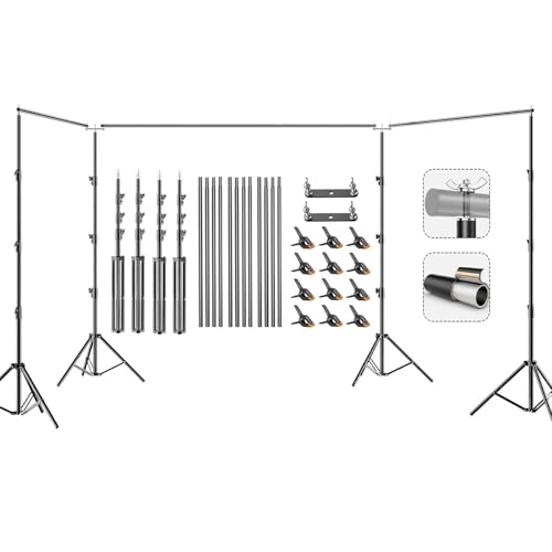 BEIYANG 10x30FT Photo Backdrop Stand, Angle Adjustable Triple Crossbar Extender Mount, Photography Background Support System, with Sand Bags,12 PCS Clamps for Wedding Party Celebration - size: 10*30FT