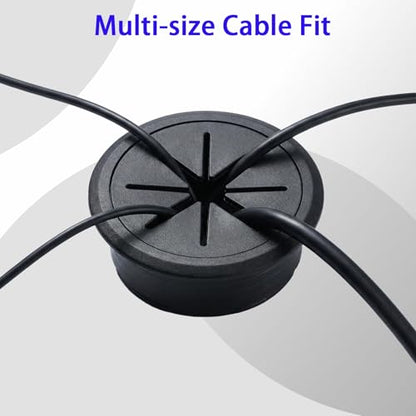 Desk Grommet 2 Inch (50mm) 10-Pack - Black Cable Grommet with Hole Saw & 10 Zip Ties - Desk Hole Cover for Wires, Cable Pass-Through for Office, TV Stand, Workstation - ABS Plastic