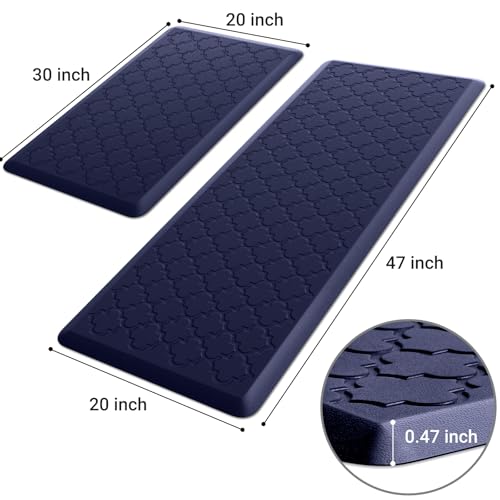 Kitchen Mat [2 PCS] Cushioned Anti-Fatigue Floor Mat Water Resistant Non-Skid Kitchen Mats and Rugs Ergonomic Comfort Foam Kitchen Rugs Standing Mat for Floor Office Sink (Blue,20"x30"+20"x47") - color: Blue, size: 20"x30"+20"x47"