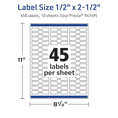 Avery TrueBlock Matte White Barbell Labels, Sure Feed Technology, 0.5" x 2.5", 450 Matte White Labels, Laser/Inkjet Printable, Great for Jewelry and Product Merchandising - style: 450 labels