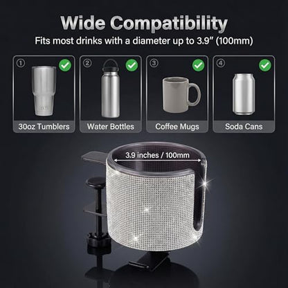 Luxury 2-in-1 Desk Cup Holder with Headphone Hanger for Office, Home, Gaming(Bling Bling) - color: BLING BLING