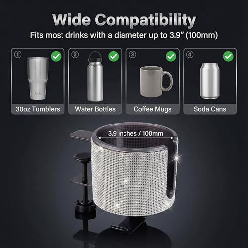 Luxury 2-in-1 Desk Cup Holder with Headphone Hanger for Office, Home, Gaming(Bling Bling) - color: BLING BLING