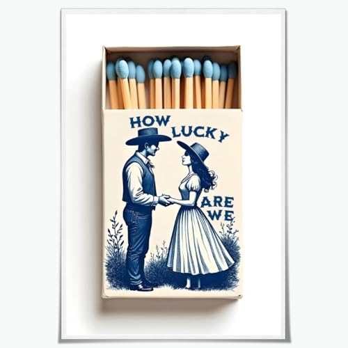 Retro Canvas Wall Art Matchbox How Lucky Are We Poster Print Vintage Indigo Blue Chinoiserie Western Wall Decor 8x12inch Unframed - color: style-2-Unframed, size: 8"L x 12"W