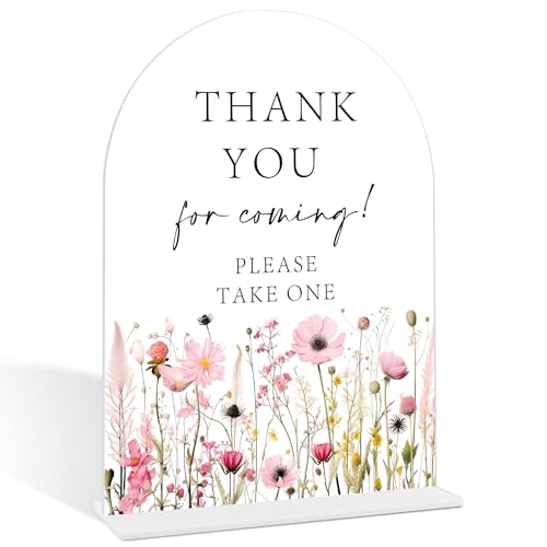 Thank You for Coming, Pink Flower Please Take One Sign, Gift Table Decor, Bridal Shower Centerpieces For Tables, Wedding Reception Decor, Party Supplies, Acrylic Arch Wedding Sign With Base-7 - color: Thank You07
