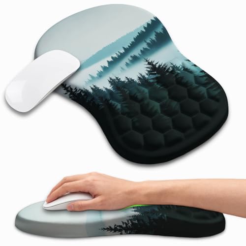 Ergonomic Mouse Pad with Wrist Rest, Memory Foam Wrist Support for Carpal Tunnel Pain Relief, Massage Design Mousepad and Non-Slip Base for Office and Gaming, 12x8 Inch, Grey Forest - color: Grey Forest