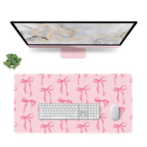 Pink Bow Mouse Pad, Desk Mat Large Bows Laptop Pad Computer Mat, Gaming Keyboard Mat Non-Slip Rubber Base Desk Pad, Stitched Edge, Cute Girly Pink Desk Accessories Women Office Decor 23.6" x 11.8" - color: Dark Pink, size: 23.6" x 11.8"