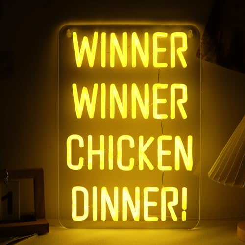 WonderfulLife Winner Winner Chicken Dinner Neon Sign for Game Zone Decor,Shooting Games Led Lights for Man Cave Gaming Room Internet Bar or Bedroom Decoration.5V USB Powered,Easy Hanging. - color: chicken