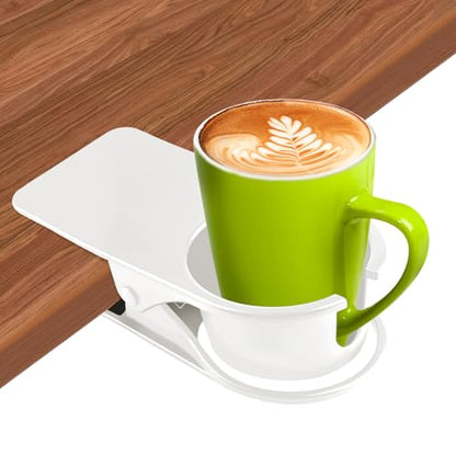 Kalolary 1PCS New Drinking Cup Holder Clip with Groove Table Bottle Cup Stand DIY Glass Cup Clamp Storage Saucer Clip Water Coffee Mug Holder Saucer Clip for Home Desk, White - color: 1PCS White