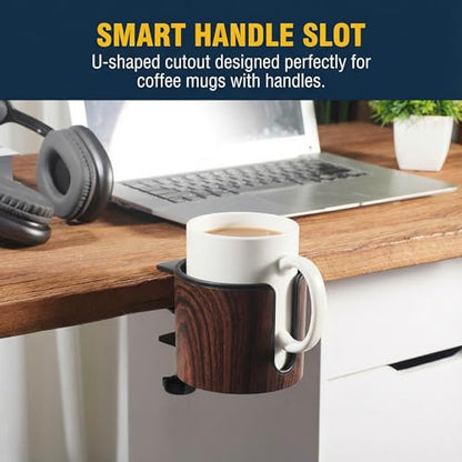 Luxury 2pcs Desk Cup Holder, Tool-Free Clamp On Desk Cup Holder, Fits 40oz Tumbler Holder & 0.2-2in Thick Desks, Anti-Spill for Office, Home, Gaming (2PCS Walnut Design) - color: 2PCS WALNUT DESIGN