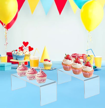 Jusalpha 2 PC Clear Acrylic Risers, Acrylic Display Risers Shelf Showcase Fixtures for Jewelry, Display Stand for Amiibo Funko POP Figures, Cupcakes, Food Display, Cabinet- (8''x 4''x 4.5'', 2 sets) - size: 8''x 4''x 4.5''