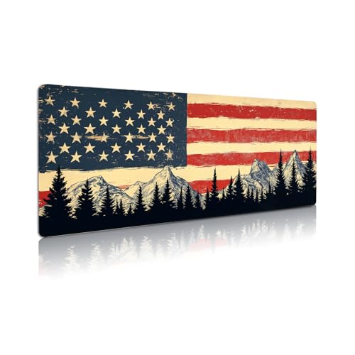 Extended Gaming Mouse Pad, Large Mouse Mat 3 mm Nature Rubber Base Mousepad with Stitched Edges, Non-Slip Desk Mat for Office Home Great Gift 31.5x11.8 Inch (USA Flag 3) - color: USA Flag 3