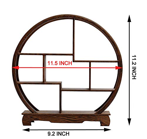 NWFashion Chinese Wooden Rosewood Display Stand Decoration 11" Curio Cabinets Shelf (Circle) - color: 4