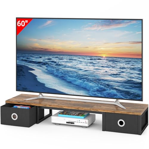 YAOHUOO 45" Large TV Riser with Fabric Drawers for 32-60 inch TV | TV Stand Riser with Steel Legs, Tabletop TV Riser Shelf, Monitor Stand Riser for Home Office,Rustic Brown