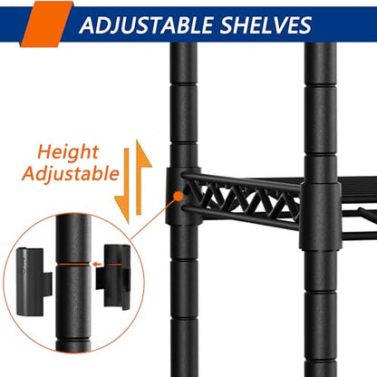 Soywey 4-Shelf Adjustable Heavy Duty Storage Shelving Unit on 4 Wheel Casters, Metal Organizer Wire Rack for Laundry Bathroom Kitchen Pantry Closet, Black - size: 4-Shelf, style: With Wheels