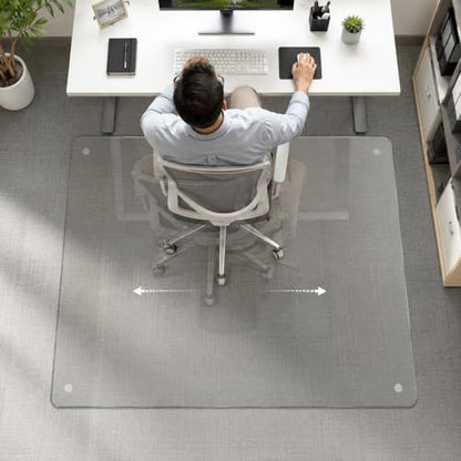 40 x 48 Inch Glass Chair Mat, 1/5 Inch Thick Tempered Glass Office Chair Mat for Carpet and Hardwood Floors, Heavy Duty Clear Computer Desk Floor Protector with 4 Anti-Slip Pads - size: 48" x 40"