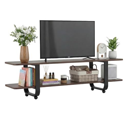 Welnow Walnut TV Stand for 65" TV, Mid Century Modern Entertainment Center with 2-Tier Open Shelves, Versatile Modern TV Console & Table for Living Room & Gaming - color: 2 Tiers Walnut, size: 55.1"