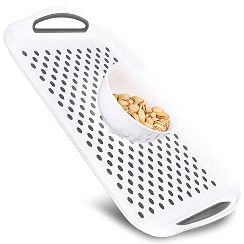 Silicone Nub Rectangular Non-Slip Serving Tray with Easy Grip Handles - Portable Anti-Slip Lap Tray for Dining On Couch or Breakfast in Bed - color: White