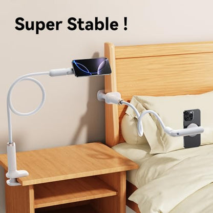 Magnetic Gooseneck Phone Holder for Bed, Flexible Long Arm Cell Phone Stand with Clamp Mount, 900° Rotation Overhead Phone Mount for Bedside, Headboard,Desk, Compatible with iPhone 17 Pro Max - size: 35.43'' Length-Magnetic
