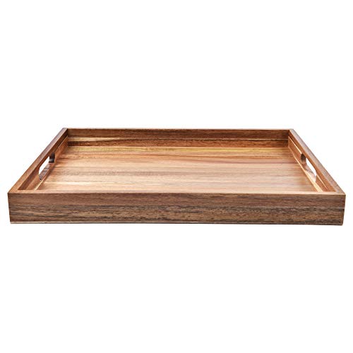 Acacia Wood Serving Tray with Handles (17 Inches) – Decorative Serving Trays Platter for Breakfast in Bed, Lunch, Dinner, Appetizers, Patio, Ottoman, Coffee Table, BBQ, Party –Great for Lap &Couch - color: Set of 1