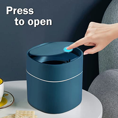 Mini Desk Trash Can with Lid with Trash Bags 180 pcs Press-Top 0.5 Gallon Tiny Countertop Waste Basket Small Table Top Plastic Covered Garbage Bin for Desk Top (Blue) - color: Blue