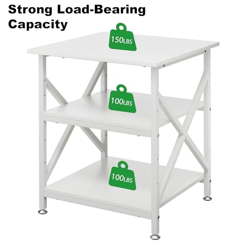 3 Tier Printer Stand, Large Table with Wheels, Rolling Cart with Height Adjustable Middle Storage Shelf, 23.6 x 23.6 x 30.3 Inches Shelf for Home Office, White - color: White