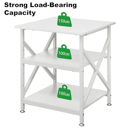 3 Tier Printer Stand, Large Table with Wheels, Rolling Cart with Height Adjustable Middle Storage Shelf, 23.6 x 23.6 x 30.3 Inches Shelf for Home Office, White - color: White
