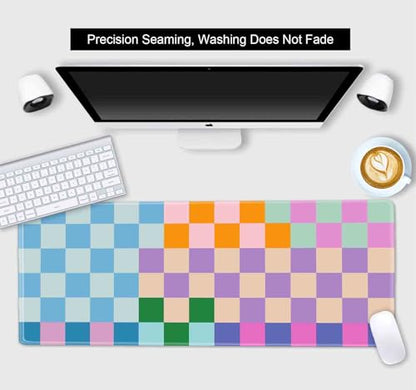 Colorful Checkered Desk Mats, Retro Purple Pink Blue Green Large Desk Pad, Aesthetic Desktop Mat, Writing Mat, Non-Slip Rubber Gaming Mouse Pad for Laptop Computer Office, 31.5 X 11.8 in - color: Colorful Checkered
