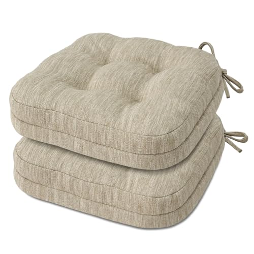 Shinnwa Dining Chair Cushions Set of 2, Dual-Layer Memory Foam Kitchen Chair Cushions, Patented Design Seat Pads with Ties, 16.5 x 16.5 x 3.5in, 2 Pack, Beige - color: Beige, size: 2 Count (Pack of 1)