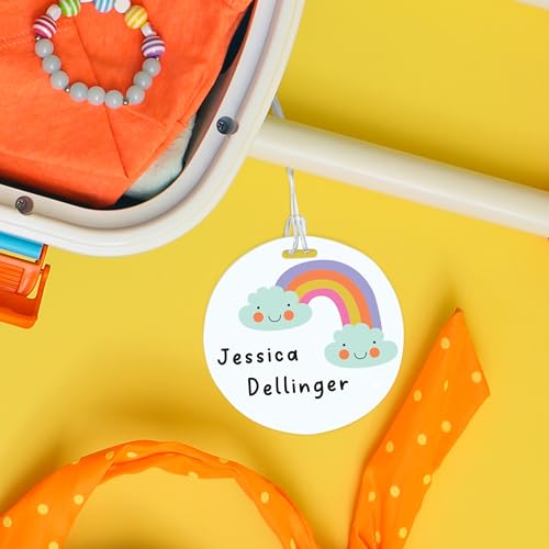 Personalized Rainbow Luggage Tag / 4" Round Custom Trendy Bag Tag/Double Sided Durable Plastic Circle Luggage Tag with Plastic Strap/Made in The USA - style: Rainbow