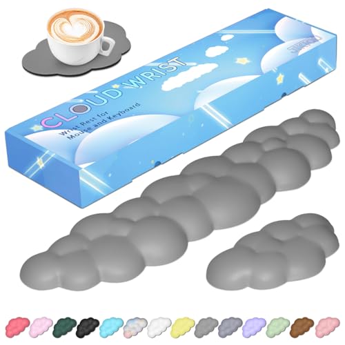 JIKIOU Upgrade Leather Cloud Keyboard Wrist Rest, Cloud Wrist Rest with Non-Slip PU Base, Comfortable Memory Foam Wrist Rest for Computer Laptop Mac Gaming Office and Pain Relief Christmas Wish Gift - color: 08soft Gray