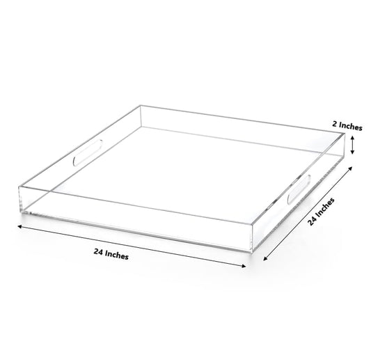 Extra Large Clear Acrylic Ottoman Tray with Cutout Handles 24x24 Inch Over-Sized King-Size Serving Tray Boot Organizer Decorative Tray for Living Room Bedroom,Bathroom and Kitchen Entryway - color: Clear, size: 24" x 24" x 2"