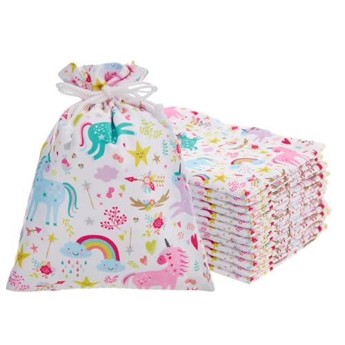 RICHNESS 16pcs Unicorn Party Favor Bags with Rainbow Design, Drawstring Closure, Pastel Colors, Pack of 16 - color: Multicolor