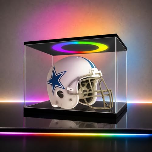 LANSCOERY Acrylic Display Case 15.8x11x11.8 in, 10mm Base, RGB Ring Light, 3mm Clear Panels, Front Door for Action Figures and Models - size: 15.8x11x11.8inch; 40x28x30cm