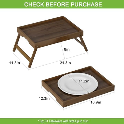 Artmalle Bed Tray Table Folding Legs with Handles Groove Breakfast Food Tray for Sofa, Bed, Eating, Drawing, Platters Serving Lap Desk Snack Trays (Brown Large) - size: Large (12.3" x 16.9" x 1.6") x 1 Pack