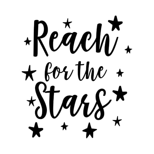 Reach for The Stars Vinyl Wall Decal - Black 26" x 23" Inspirational Quote Sticker - Motivational Wall Art for Nursery, Bedroom, Classroom, Office Décor