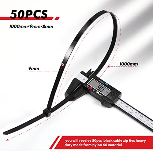 Shappy 50 Pcs Zip Ties Heavy Duty Strong Large Cable Wire Ties Zip Industrial Sturdy Wire, Awnings Tying Branches Bundling of Crops Fixed Water Pipes(40 Inch,Black) - color: Black, size: 40 inch