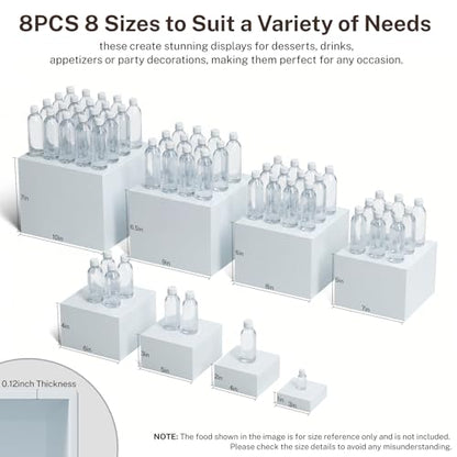 8 Pcs White Acrylic Buffet Risers with Mini Sign and Marker, Food Risers Display Stands for Buffet Table Party Catering Dessert Jewelry Collectibles,Acrylic Cube Nesting Boxes with Hollow Bottoms 8 Sizes (10" 9" 8" 7" 6" 5" 4" 3") - size: 10" 9" 8" 7" 6"