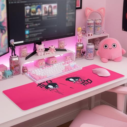 BELLEMOND Japanese Art Desk Mat | Large 31.5x11.8in Anime Mouse Pad for Keyboard & Mouse | Non-Slip Base, Water-Repellent | Original Japanese Design | Crying Girl - Tears of Pink Emotion - color: Crying Girl - Tears of Pink Emotion