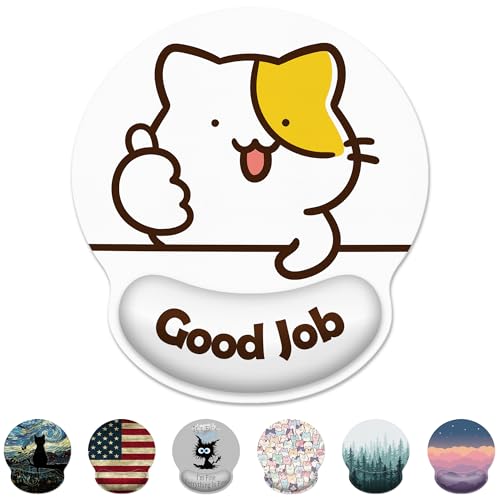 Ergonomic Mouse Pad with Wrist Support,Good Job Cat Mouse Pad with Wrist Rest,Relieve Wrist Pain Mousepad Non-Slip Rubber Base,Mouse Pads for Desk,Computers,Laptop,Office,Home,Accessories - color: Good Job Cat
