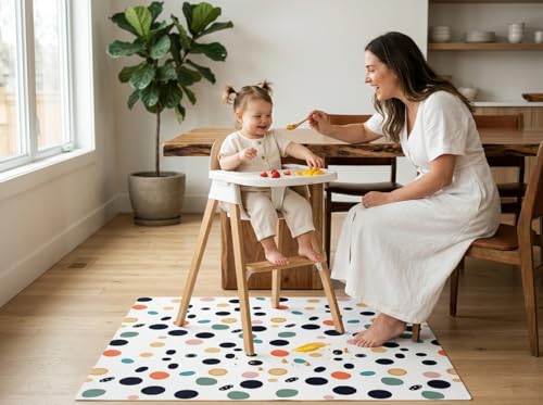 Splat Mat for Under High Chair/Arts/Crafts, Waterproof and Anti-Slip Splash Mat Floor Protector, Washable Highchair Floor Mat, 51 Inch Reusable Messy Mat and Baby Feeding Table Cloth - color: Polka Dot