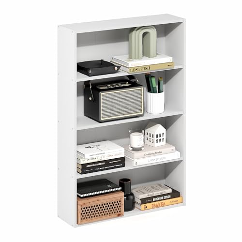 Furinno Basic Book Shelf, 4-Tier Bookcase with Open Shelf, Bookshelf, Cube Storage Organizer, 6 x 24 x 35, for Living Room, Bedroom, Home Office, White - color: White, size: 4-Tier, 6 x 24 x 35