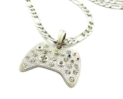 New Iced Out Game Controller Pendant 5mm/24" Figaro Chain Hip Hop Necklace MSP379 - color: Silver