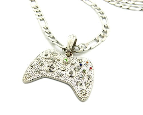 New Iced Out Game Controller Pendant 5mm/24" Figaro Chain Hip Hop Necklace MSP379 - color: Silver