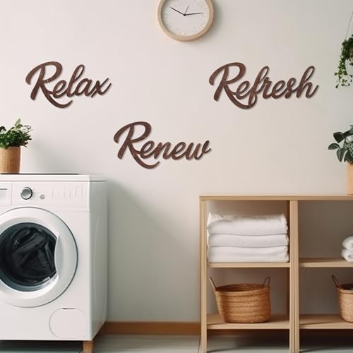 3 Pieces Bathroom Decor Wooden Bathroom Sign,Relax Renew Refresh Sign (Brown) - color: Brown