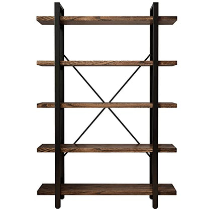 5-Tier Industrial Style Solid Wood Bookcase and Book Shelves,Rustic Wood and Metal Shelving Unit， Living Room,Modern Rustic Open Industrial Book Shelf Office,Distressed Brown (AY-02-5Tier) - size: 5Tier